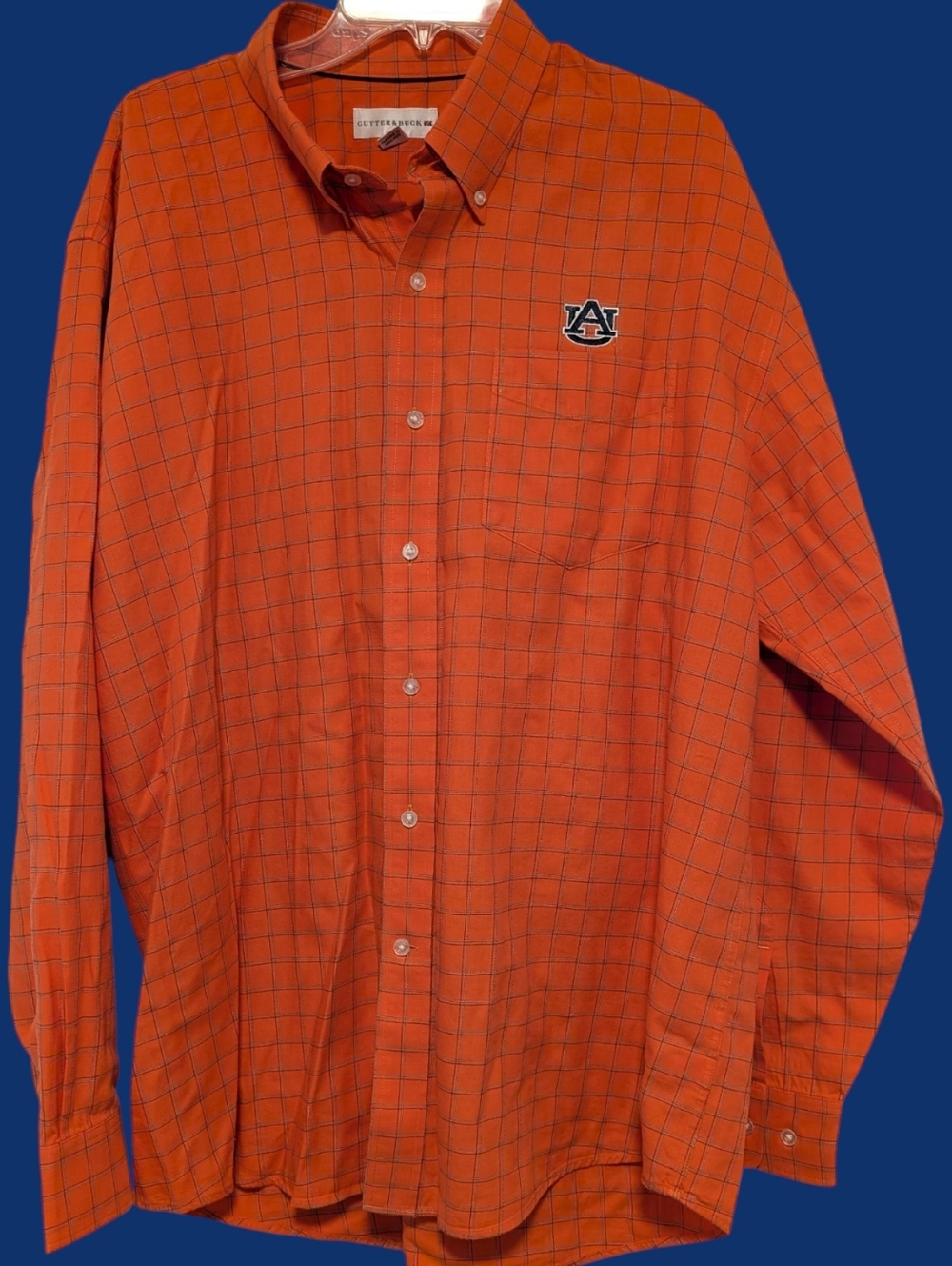 EUC Auburn University Cutter & Buck Orange Plaid Button-Down Shirt Size XXL